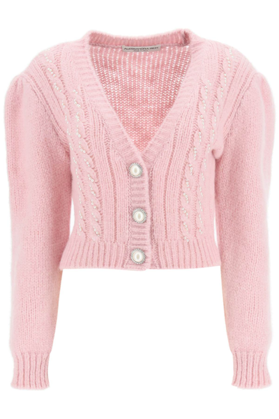 Shop Alessandra Rich Short Cardigan With Pearls In Pink
