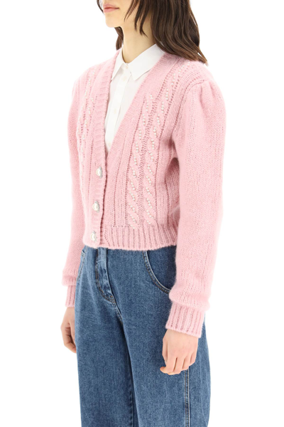Shop Alessandra Rich Short Cardigan With Pearls In Pink