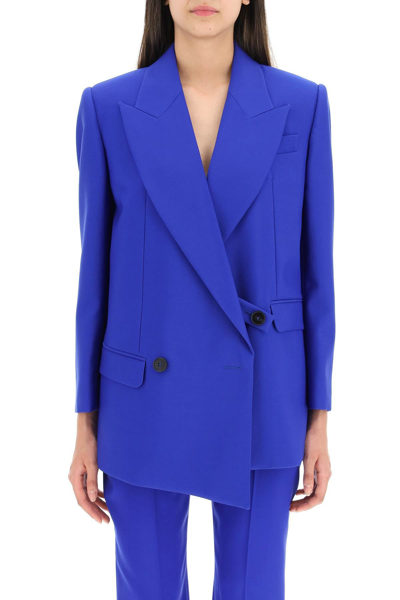 Shop Alexander Mcqueen Asymmetric Tailored Jacket In Blue
