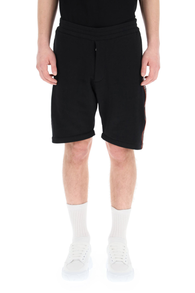 Shop Alexander Mcqueen Bermuda Shorts With Logo Selvedge In Black