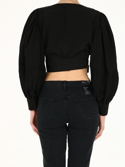 Shop Loewe Balloon Sleeve Wrap Top In Linen In Black