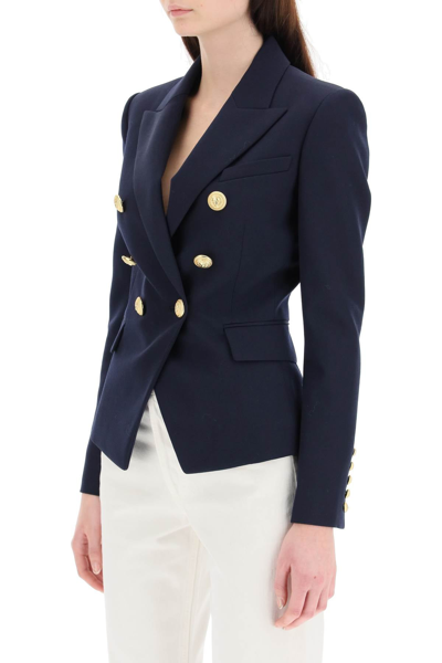 Shop Balmain Double-breasted Wool Blazer In Blue