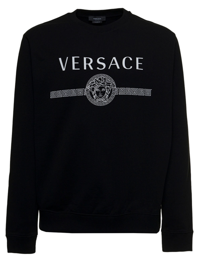 Shop Versace Black Jersey Sweatshirt With Logo Print