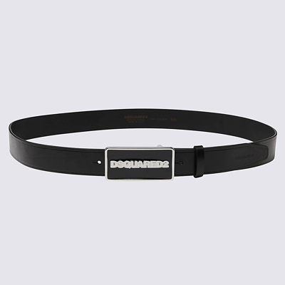 Shop Dsquared2 Black Leather Belt In Nero+nero+bianco