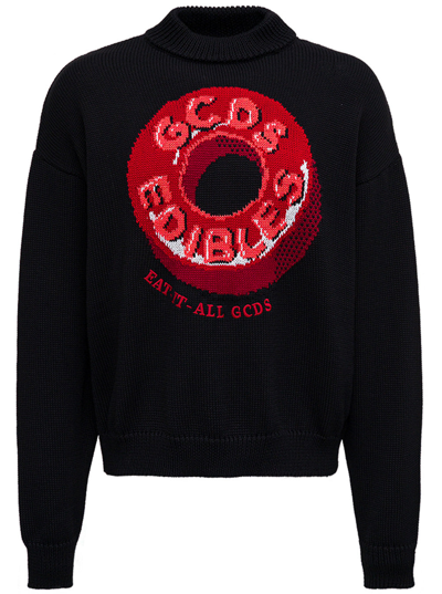 Shop Gcds Black Sweater In Wool Blend With Candy Print