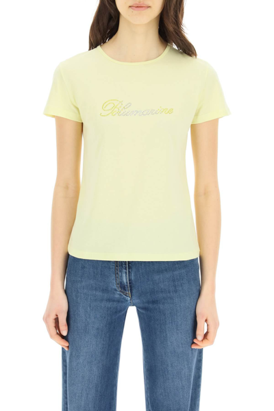 Shop Blumarine Rhinestone Logo T-shirt In Yellow