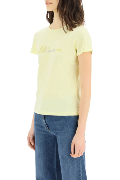 Shop Blumarine Rhinestone Logo T-shirt In Yellow