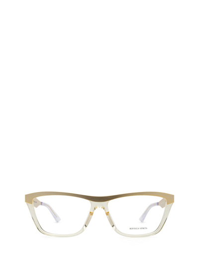 Shop Bottega Veneta Eyeglasses In Gold &amp; Transparent Beige