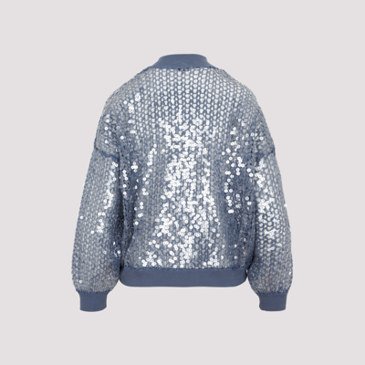 Shop Brunello Cucinelli Sequinned Bomber Jacket Sweater In Blue