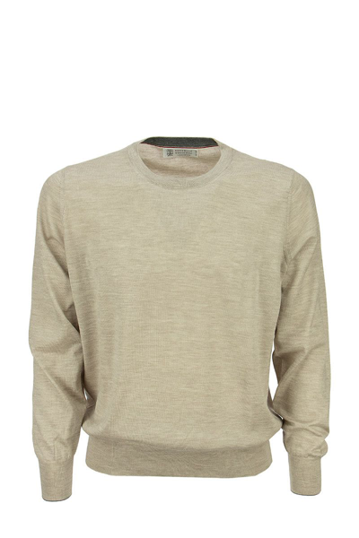 Shop Brunello Cucinelli Lightweight Cashmere And Silk Crew-neck Sweater In Sand