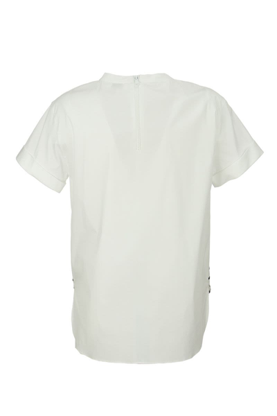 Shop Brunello Cucinelli Stretch Cotton Poplin T-shirt With Shiny Stripes In White