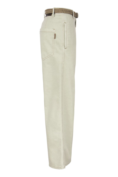 Shop Brunello Cucinelli Wide Trousers With Belt In Mint Green