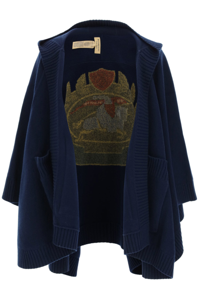 Shop Burberry Cape With Emblem Inlay In Blue
