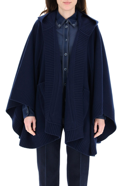 Shop Burberry Cape With Emblem Inlay In Blue