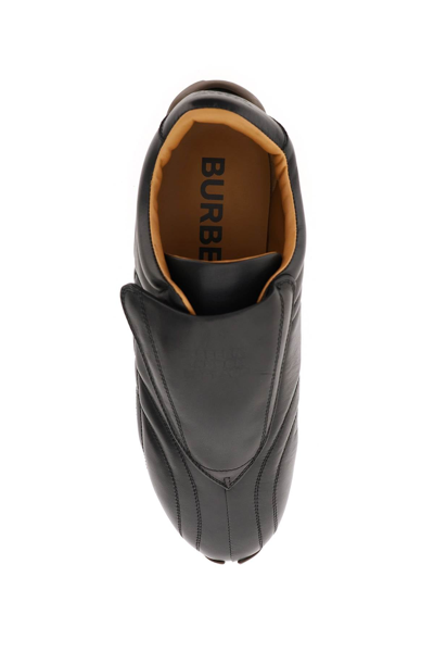 Shop Burberry Phoenix Leather Sneakers In Black