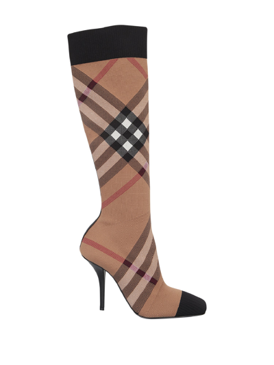 Shop Burberry Sock Boots In Brown