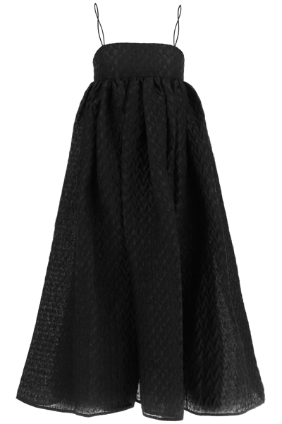 Shop Cecilie Bahnsen Beth Dress In Linen Blend Cloqué In Black