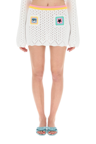 Shop Chiara Ferragni Crochet Mini Skirt In Mixed Colours
