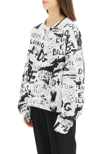 Shop Dolce & Gabbana Dg Graffiti Sweatshirt With Studs And Pearls In Mixed Colours