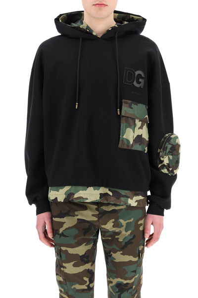 Shop Dolce & Gabbana Hooded Sweatshirt With Camouflage Details In Mixed Colours