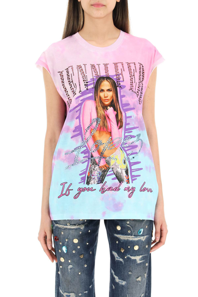 Shop Dolce & Gabbana J.lo Tie-dye T-shirt With Crystals In Mixed Colours