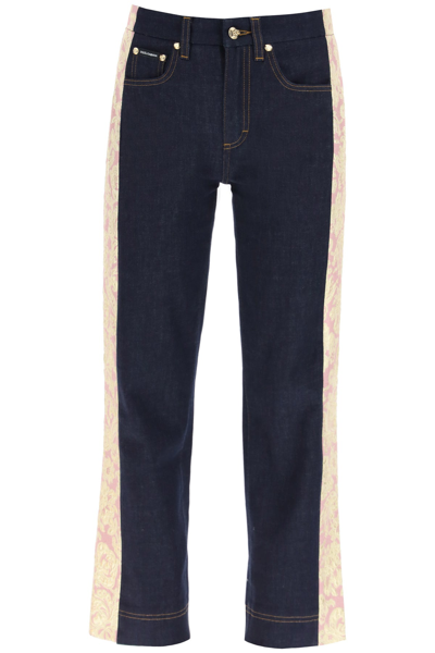 Shop Dolce & Gabbana Jeans With Brocade Bands In Mixed Colours