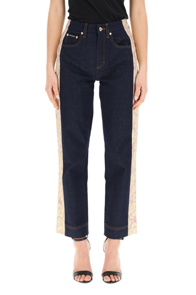 Shop Dolce & Gabbana Jeans With Brocade Bands In Mixed Colours