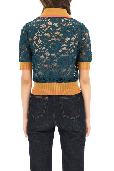 Shop Dolce & Gabbana Lace Polo With Short Sleeves In Green