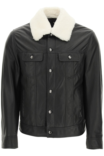 Shop Dolce & Gabbana Lambskin Aviator Jacket In Black