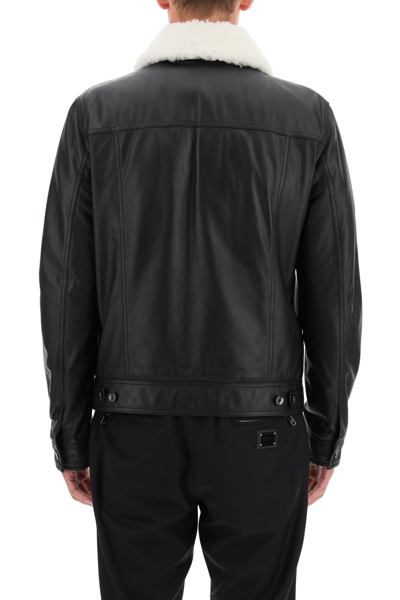 Shop Dolce & Gabbana Lambskin Aviator Jacket In Black