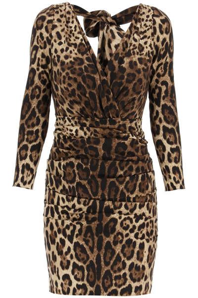 Shop Dolce & Gabbana Midi Leopard Dress In Brown