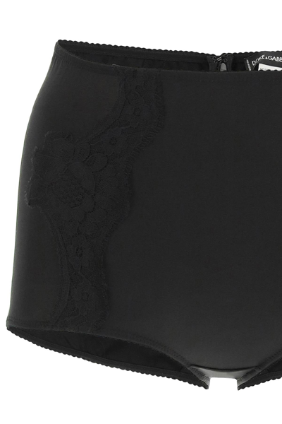 Shop Dolce & Gabbana Satin High Waisted Briefs With Lace In Black