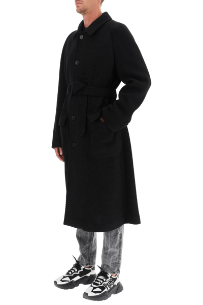 Shop Dolce & Gabbana Tailored Wool Blend Knit Coat In Black