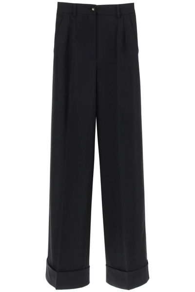 Shop Dolce & Gabbana Wool Palazzo Trousers In Black