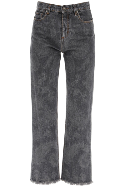 Shop Etro Cropped Jeans In Grey