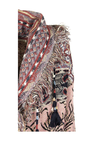 Shop Etro Jacquard Knitted Coat With Fringe In Multicolor