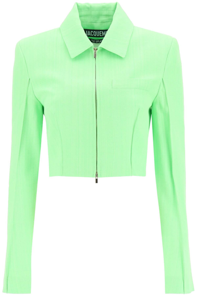 Shop Jacquemus 'la Veste Limao' Cropped Jacket In Green