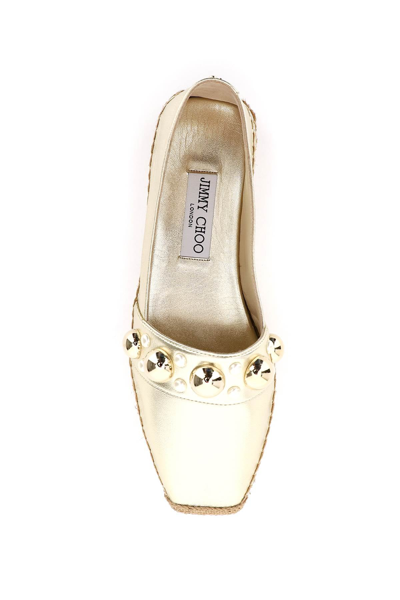 Shop Jimmy Choo Metallic Leather Dru Flat Espadrillas In Gold