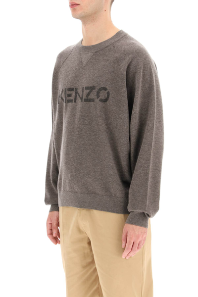 Shop Kenzo Logo Intarsia Sweater In Brown