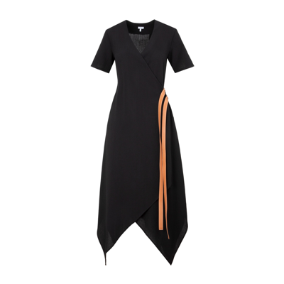 Shop Loewe Leather Strap Wrap Midi Dress In Black