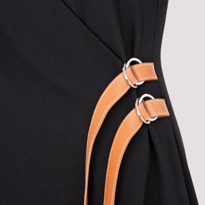 Shop Loewe Leather Strap Wrap Midi Dress In Black