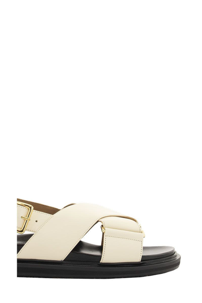 Shop Marni Criss-cross Fussbett Calfskin Sandal In White