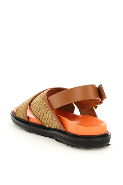 Shop Marni Leather And Raffia Fussbett Sandals In Mixed Colours