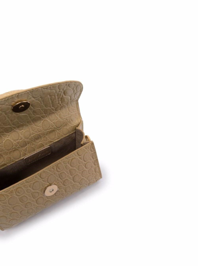 Shop By Far Mini Circular Handbag In Crocodile Print Leather In Beige