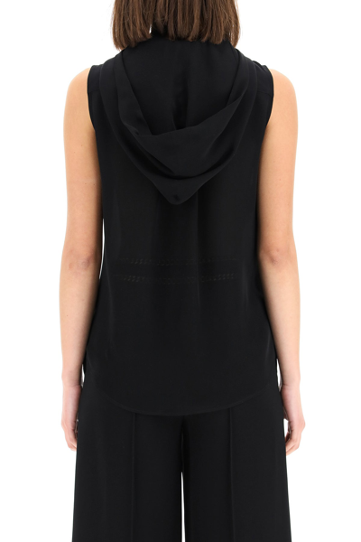 Shop Moschino Hooded Silk Shirt In Black