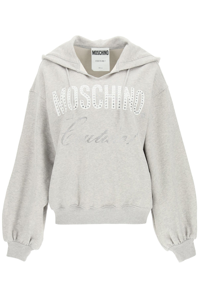 Shop Moschino Logo Sweatshirt With Hoodie In Grey