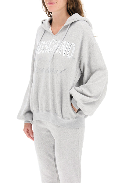 Shop Moschino Logo Sweatshirt With Hoodie In Grey