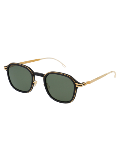 Shop Mykita Sunglasses In 306 Mh7 Pitch Black/glossygold | Polarized Pro Green 15