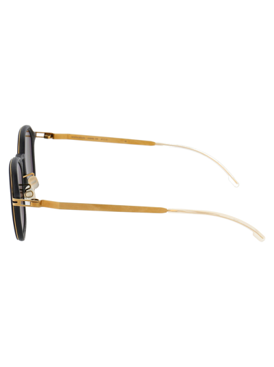 Shop Mykita Sunglasses In 306 Mh7 Pitch Black/glossygold | Polarized Pro Green 15