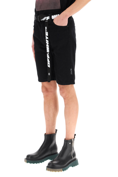 Shop Off-white Denim Belted Shorts In Black